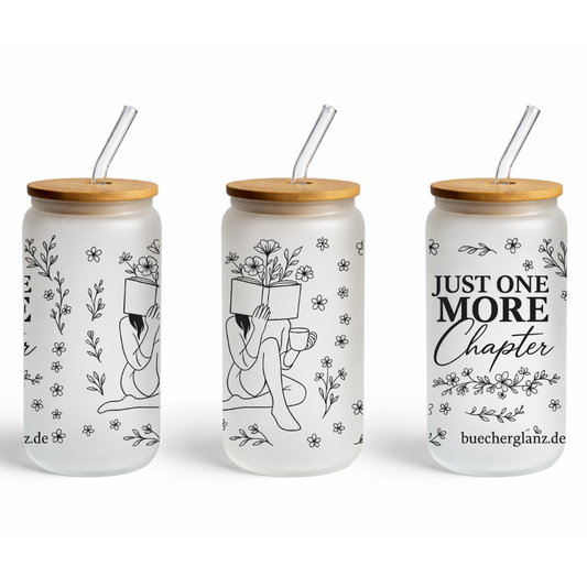 Glastumbler – Just One More Chapter – BookTok Classic, Frosted 16oz mit Line-Art Leserin, buecherglanz