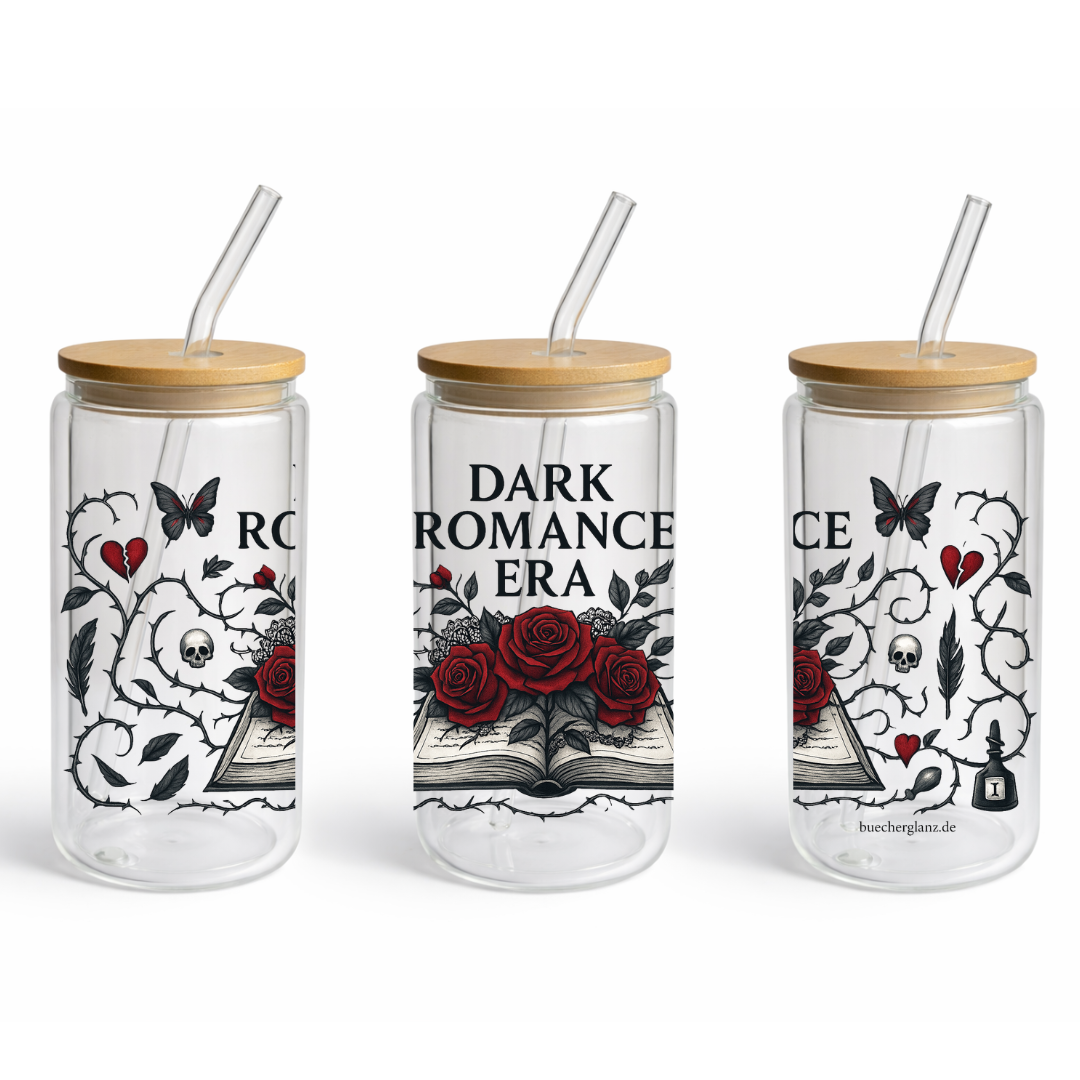 Glastumbler – Dark Romance Era – Dark Romance, Doppelwandig 16oz klar mit Gothic Rosen Design, buecherglanz