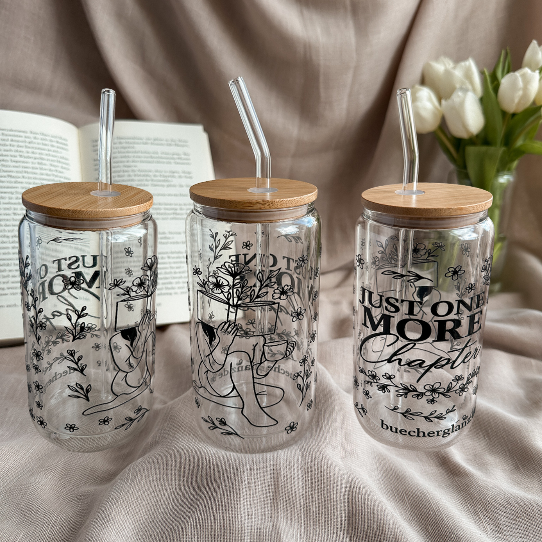 Just One More Chapter Glastumbler Doppelwandig Dreier-Ansicht auf Leinen – BookTok Classic Buchliebhaber Glas