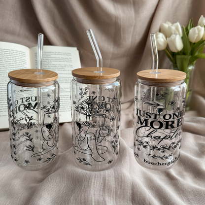 Just One More Chapter Glastumbler Doppelwandig Dreier-Ansicht auf Leinen – BookTok Classic Buchliebhaber Glas