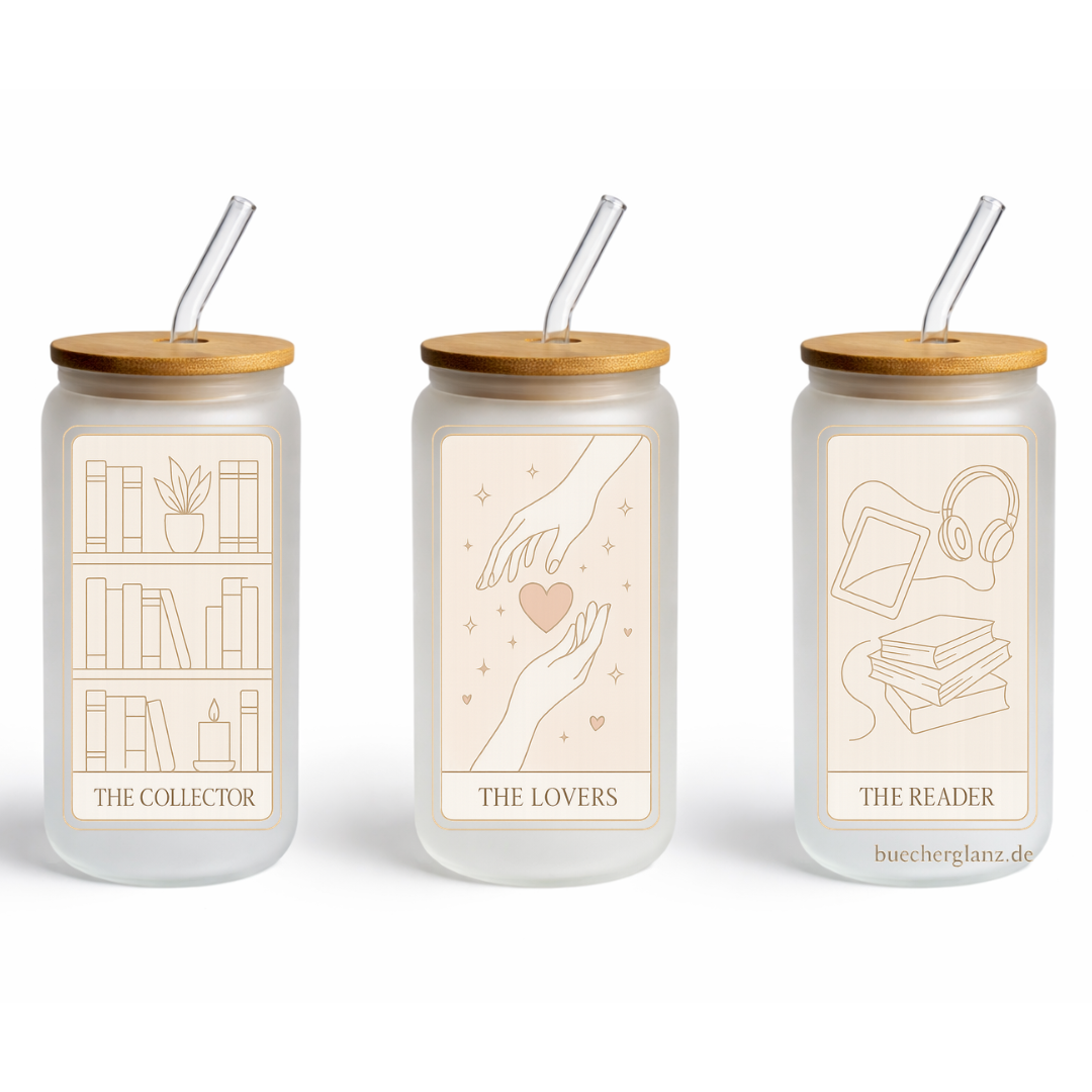 Glastumbler – Tarot Karten – Tarot & Mystik, Frosted 16oz mit The Collector The Lovers The Reader, buecherglanz