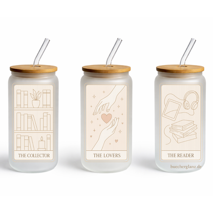 Glastumbler – Tarot Karten – Tarot & Mystik, Frosted 16oz mit The Collector The Lovers The Reader, buecherglanz