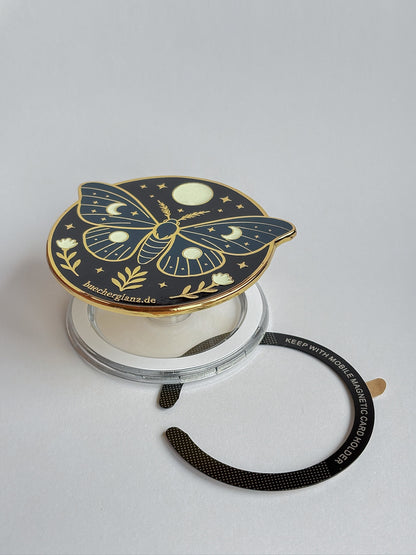 Enchanted Moth Kindle Grip aufgeklappt mit Magnetring – E-Reader Zubehör buecherglanz