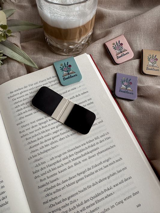 Booklover – Magnet-Lesezeichen – Creme Aufgeklappt - Kunstleder vegan, buecherglanz