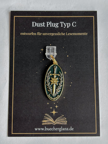Blade & Bloom – USB-C Dustplug – Produktkarte buecherglanz Verpackung Geschenk Romantasy, buecherglanz